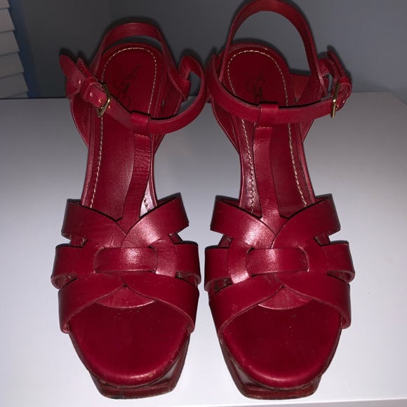 Saint Laurent Shoes - Saint Laurent Tribute Leather Platform Sandal